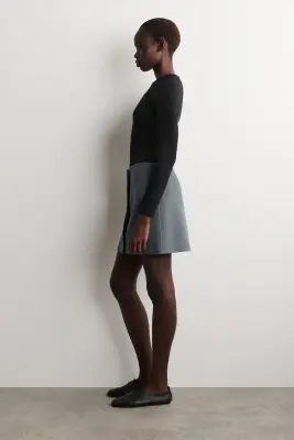 MINI-JUPE BOUTONNÉE EN LAINE DOUBLE FACE - GRIS — photo 2