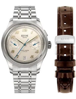 KUOE ROYAL SMITH 90-010 IVORY X VERTICAL BRUSHED DIAL / MIXED-LINK BRACELET / MEDAILLON CASEBACK — photo 1