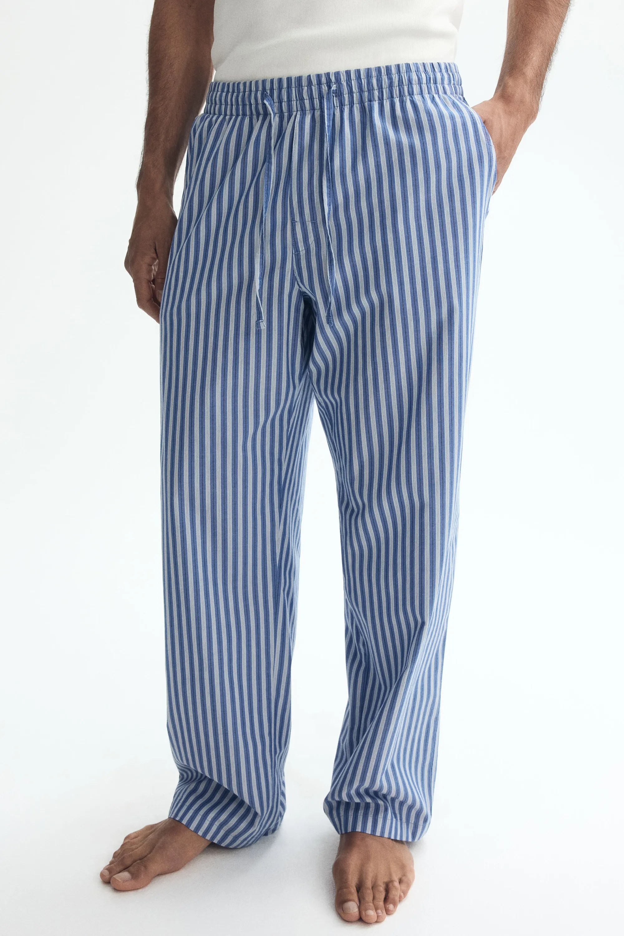 Pantalon Relaxed Fit en popeline - Bleu/rayé