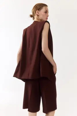 Gilet sans manches avec ceinture - Marron foncé — photo 3