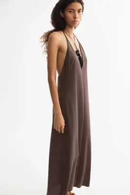 Robe dos nu en crêpe - Marron foncé — photo 3