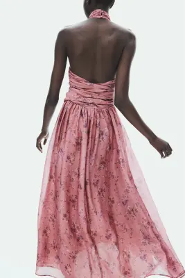 Robe dos nu avec liens à nouer - Rose ancien/fleuri — photo 3