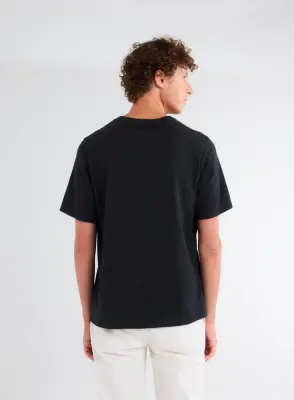 T-shirt Noir Chiné Col Rond Manches Courtes en Coton Organique — photo 5