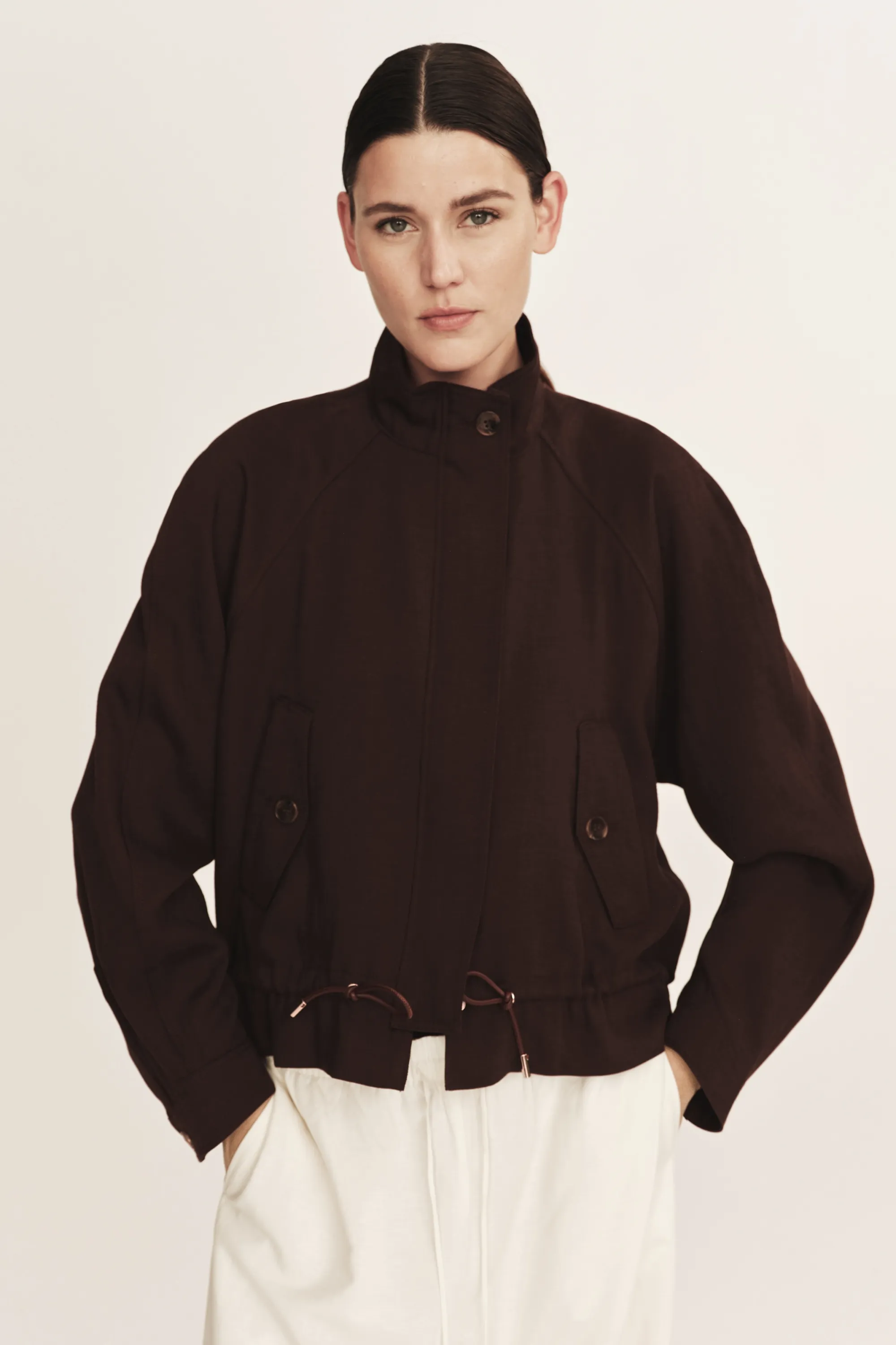 Veste oversize en lin mélangé - Marron foncé