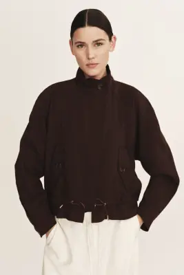 Veste oversize en lin mélangé - Marron foncé — photo 1