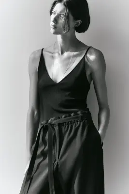 Pantalon barrel avec ceinture à nouer - Noir — photo 2
