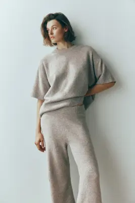 Pantalon large en maille - Taupe chiné — photo 2