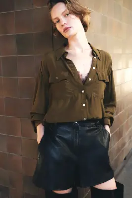 Chemise en viscose - Vert kaki foncé — photo 1