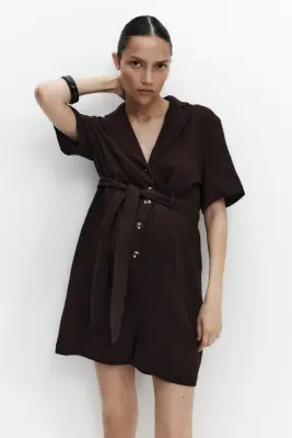 MAMA Combi-short en mousseline de coton - Marron foncé — photo 2