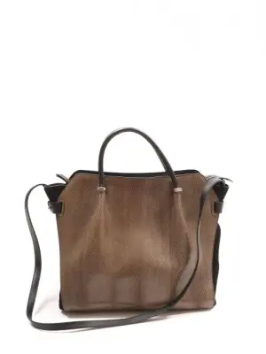 Sac à main MARCHE Tote en suède noir et cuir de serpent marron avec bandoulière Prix boutique 2880€ — photo 1
