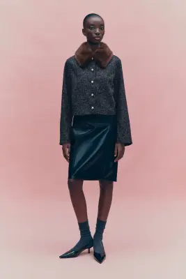 Veste en bouclette avec col - Noir chiné — photo 1