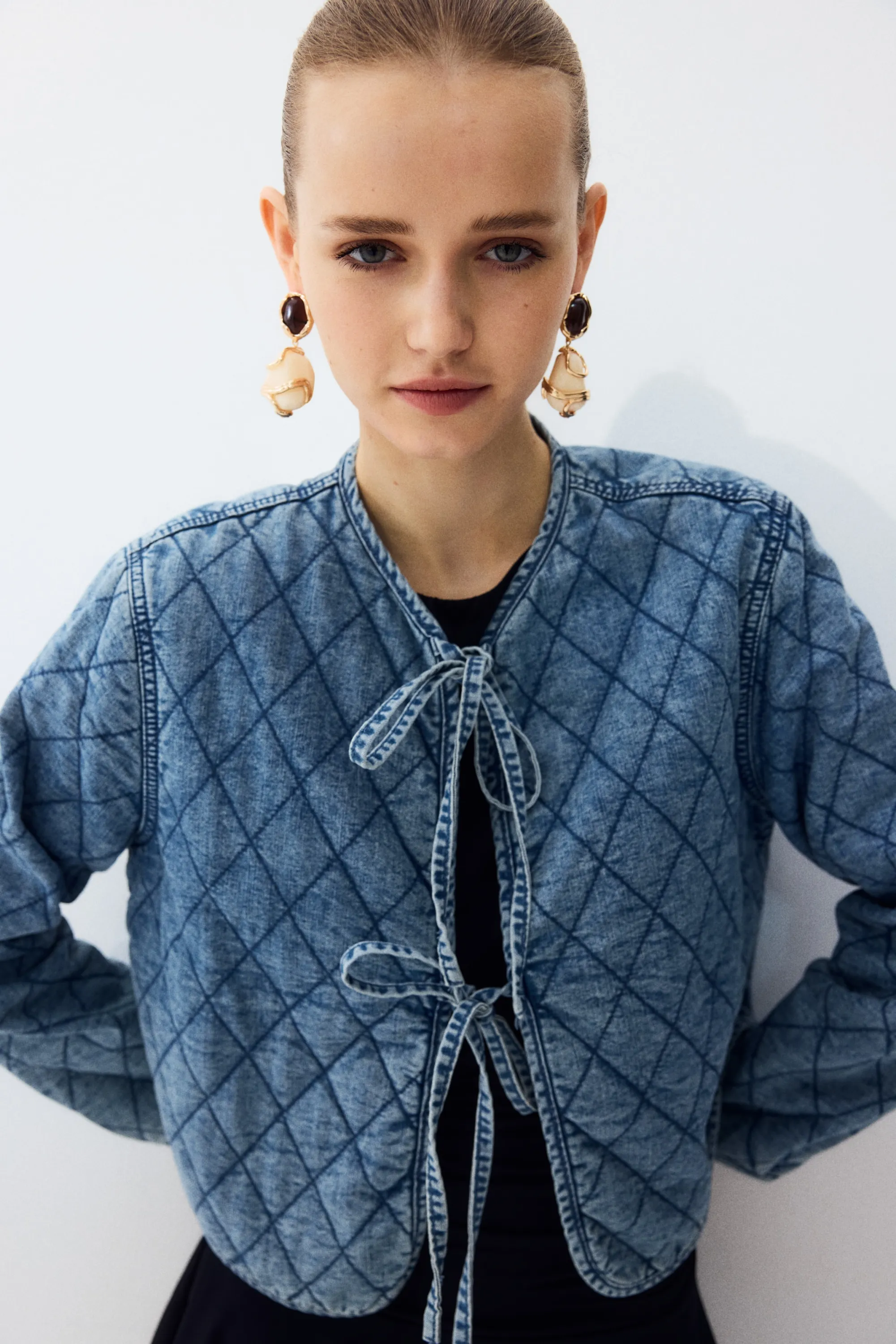 Veste réversible en denim - Bleu denim/fleuri