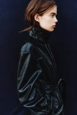 Veste à col droit en tissu enduit - Noir — photo 4
