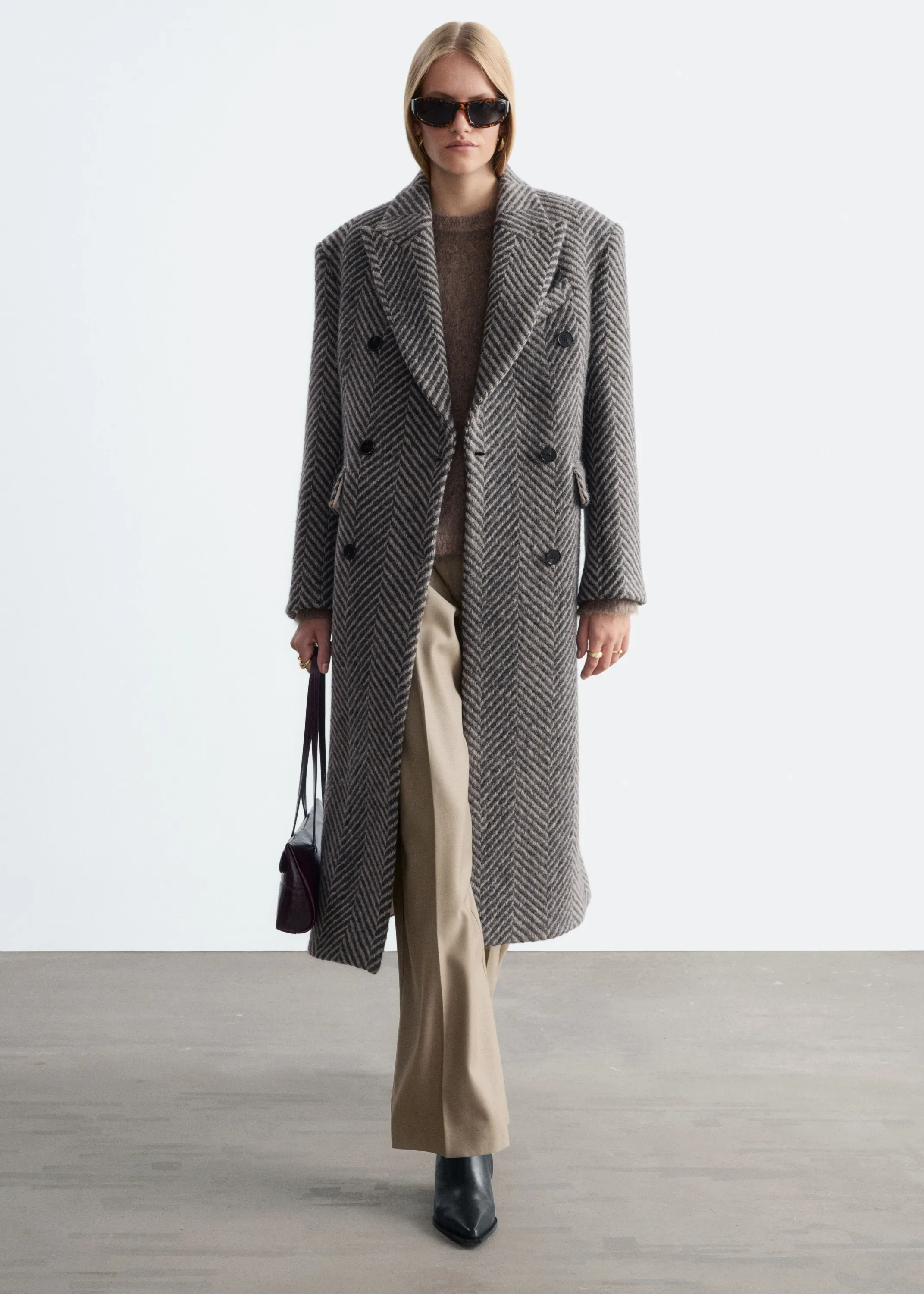 Manteau croisé en coton et en laine - Beige