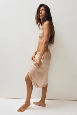 Jupe en satin de viscose - Beige — photo 2