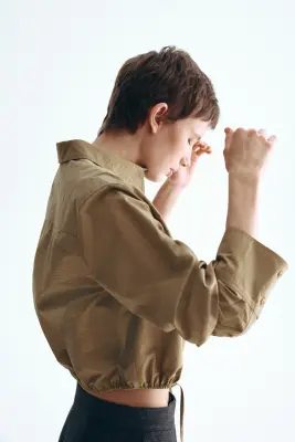 Chemise avec cordon de serrage - Beige foncé — photo 3