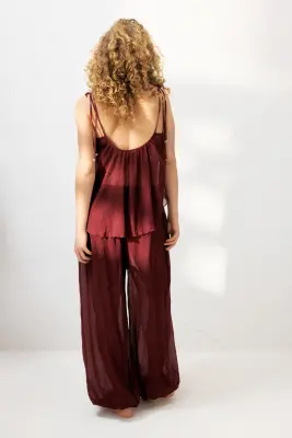 Pantalon de plage froissé avec jambes ballon - Rouge foncé — photo 4