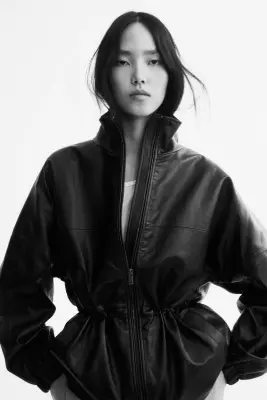 Veste oversize avec cordon de serrage à la taille - Noir — photo 2