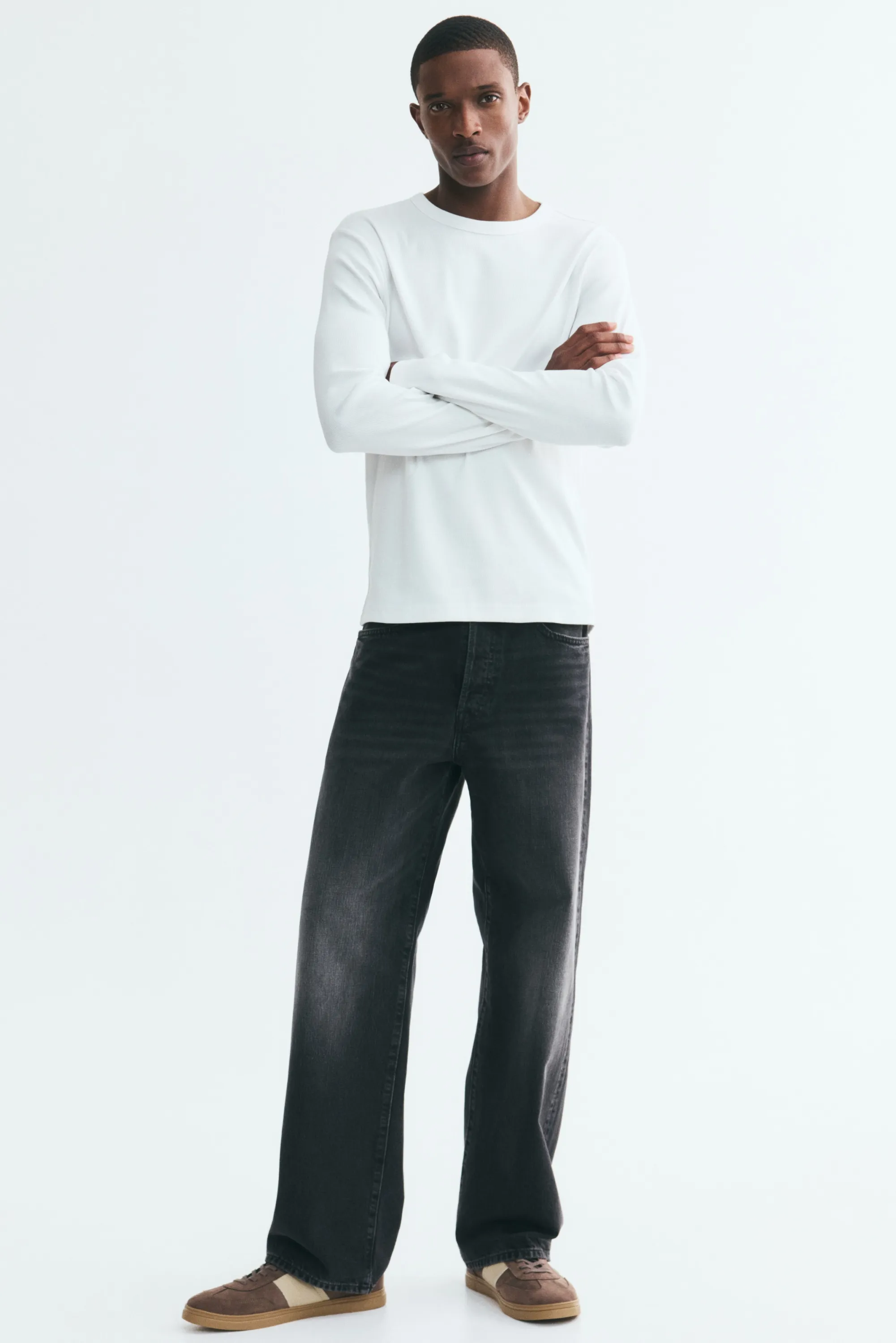 T-shirt à manches longues Slim Fit en coton - Blanc