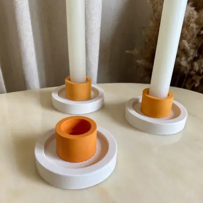 Bougeoir rond blanc cerclage orange — photo 3