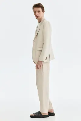 Pantalon chic Regular Fit en lin mélangé - Beige — photo 4