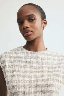 Top en maille bouclette avec ceinture - Bleu ancien clair/carreaux — photo 2