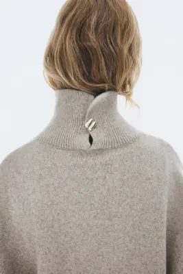 Pull oversize à col cheminée - Taupe clair chiné — photo 2