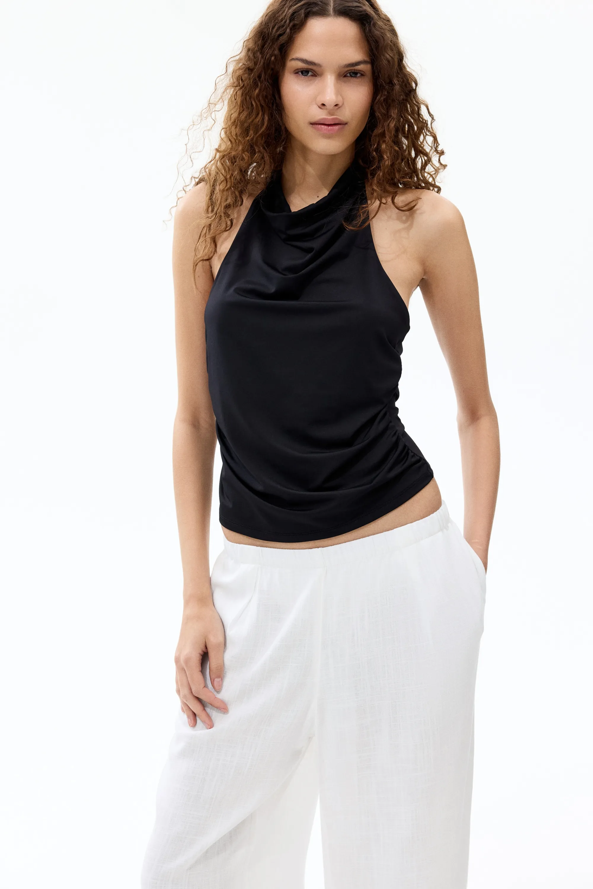 Pantalon large en lin mélangé - Blanc