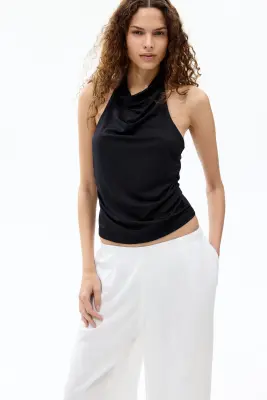 Pantalon large en lin mélangé - Blanc — photo 1