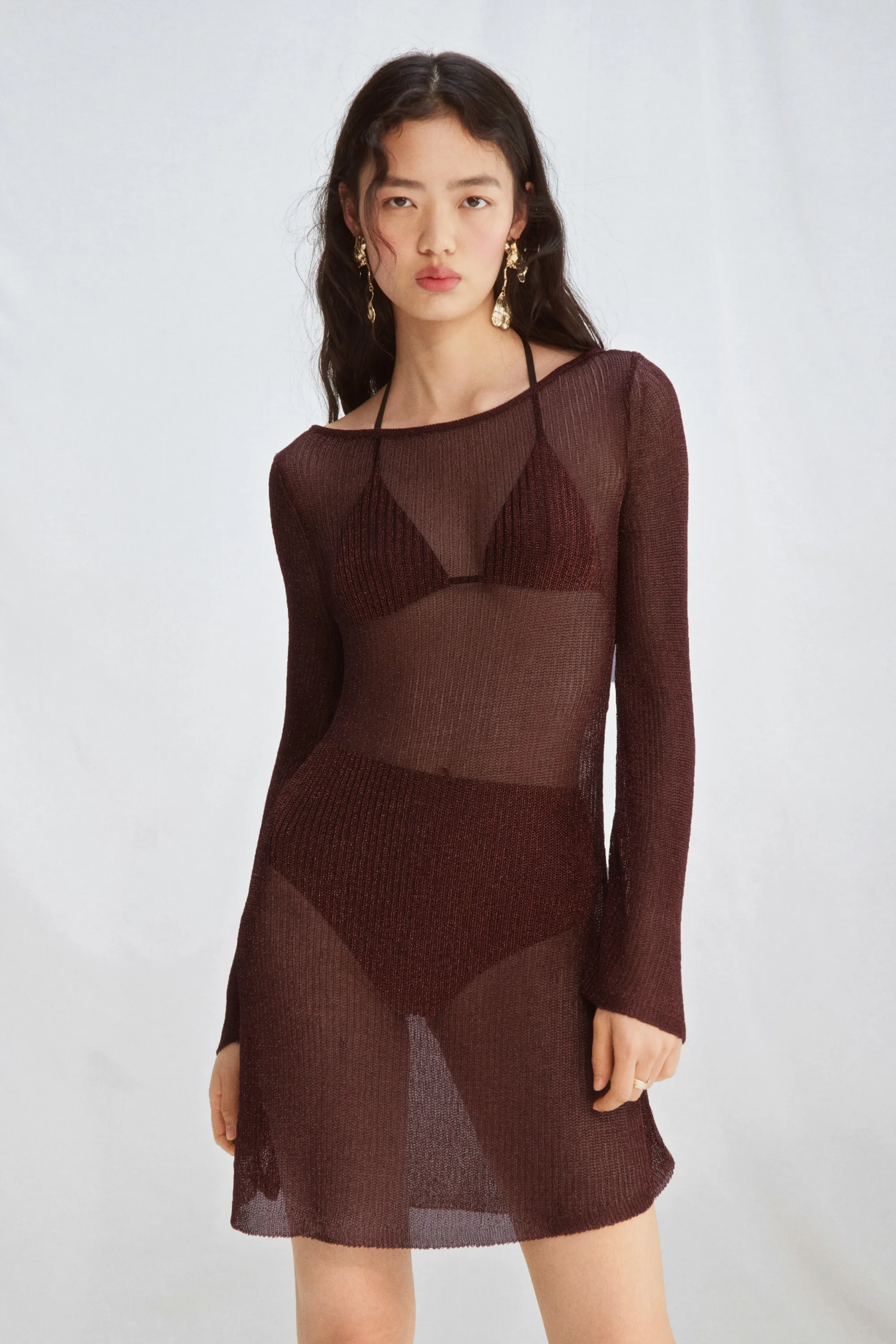 Robe scintillante avec jupe évasée - Marron foncé