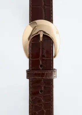 Ceinture en cuir à boucle en forme de croissant - Brun/Façon croco — photo 1