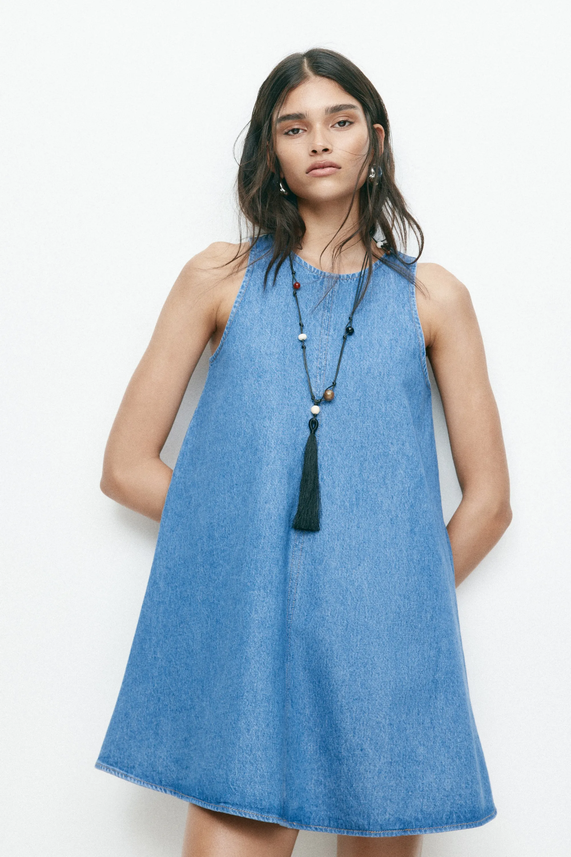 Robe trapèze en denim - Bleu denim