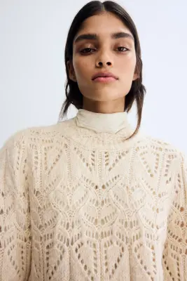 Pull en maille pointelle - Beige clair — photo 2
