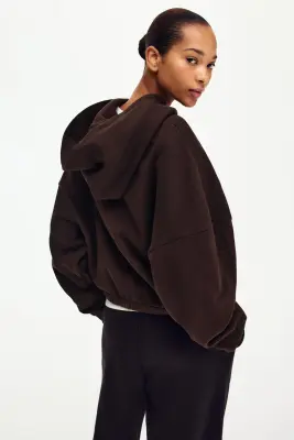 Veste zippée avec capuche et cordon de serrage - Marron — photo 3