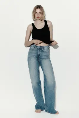 Wide High Waist Jeans - Bleu denim — photo 2