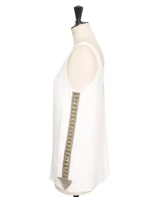 Débardeur ICONIC en crêpe de soie blanc ivoire brodé perles argent Prix boutique 1300€ Taille 38 — photo 4