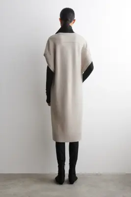 CARDIGAN LONG À COL ROND EN LAINE - BEIGE CHINÉ — photo 4