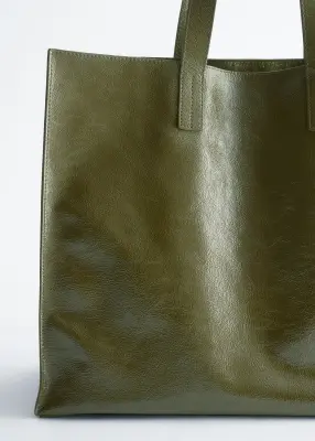 Tote bag en cuir - Vert kaki — photo 1