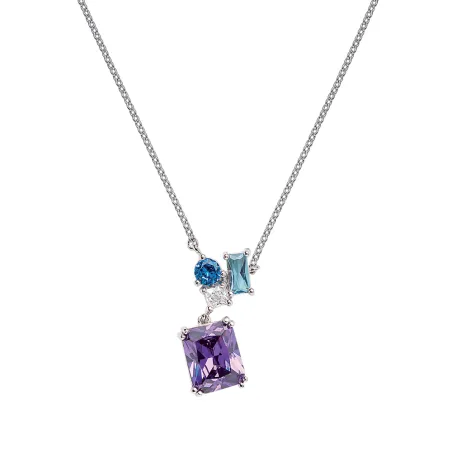 Collier Argent Rhodié - Oxyde de Zirconium Violet bleu blanc Go Mademoiselle 600115