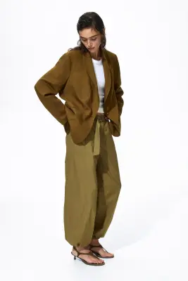 Blazer en lin mélangé - Vert kaki foncé — photo 2