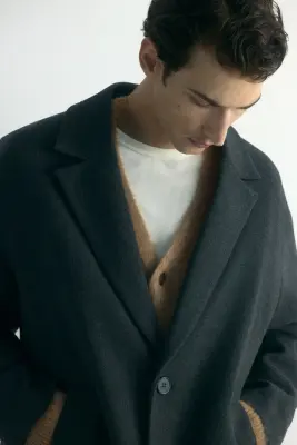 Manteau à fermeture droite en laine mélangée - Gris foncé chiné — photo 1