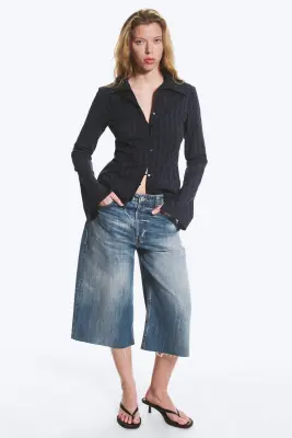 Blouse texturée Slim Fit - Bleu foncé rayé — photo 1