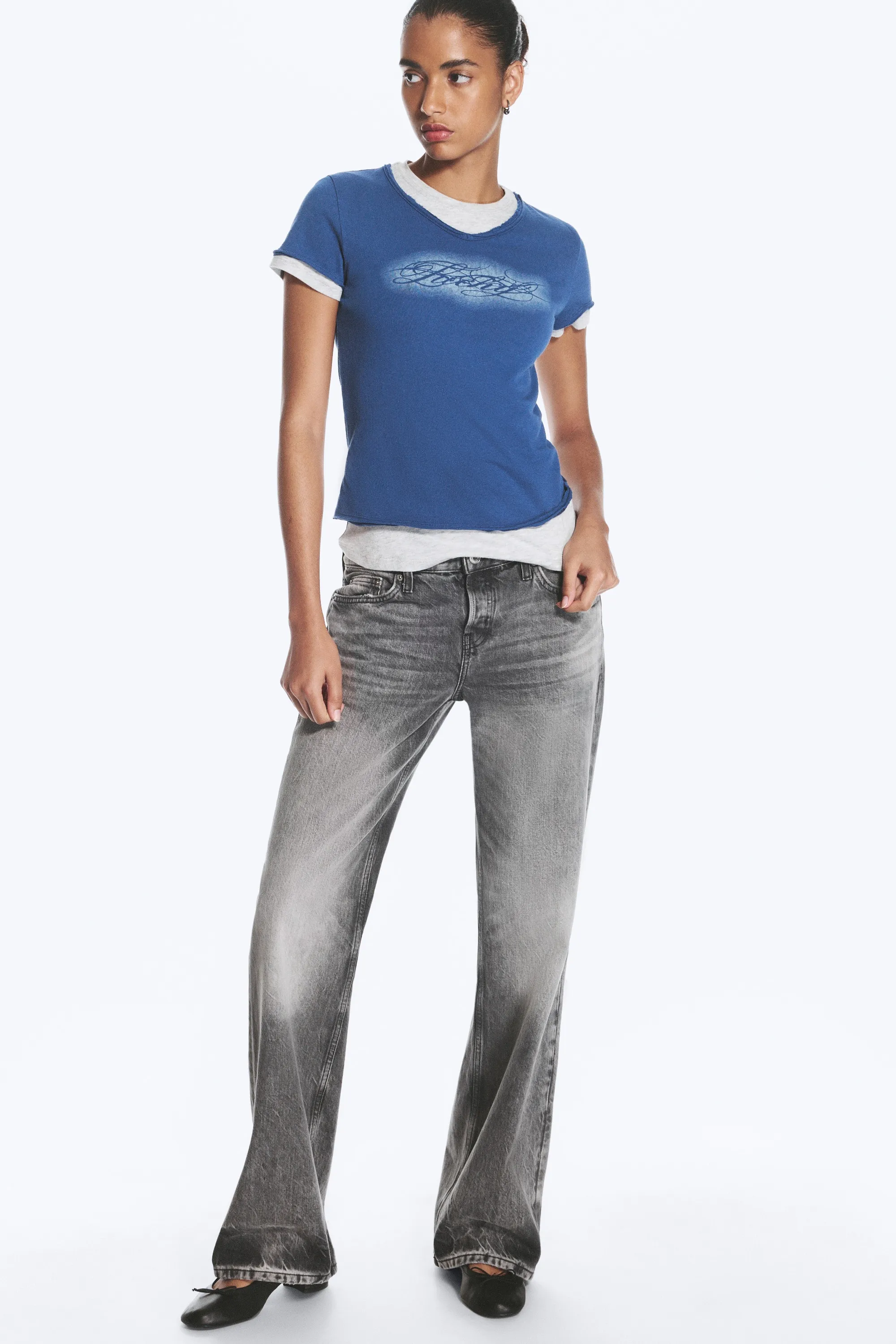 T-shirt à double épaisseur - Bleu + Gris