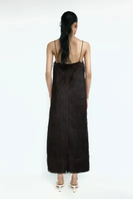 Robe à bretelles fines avec franges - Marron foncé — photo 4