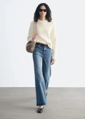 Pull en mélange bouclé de coton et de laine - Écru — photo 2