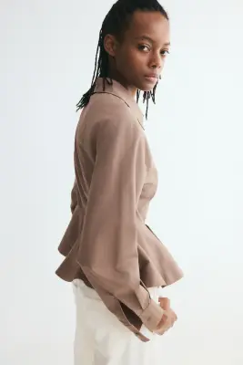 Chemise péplum en popeline - Taupe — photo 1