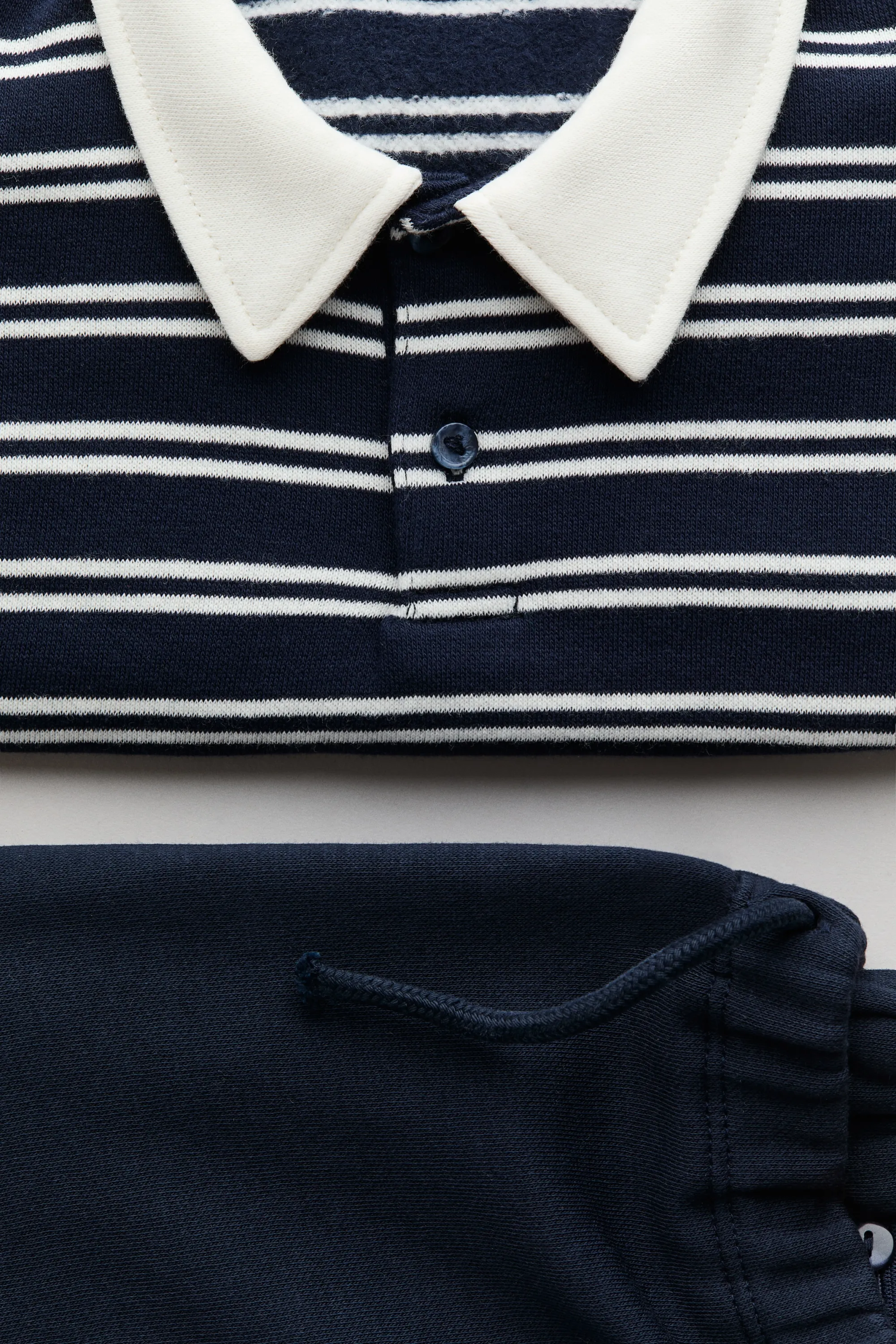 Ensemble 2 pièces en molleton - Bleu marine/rayures blanches
