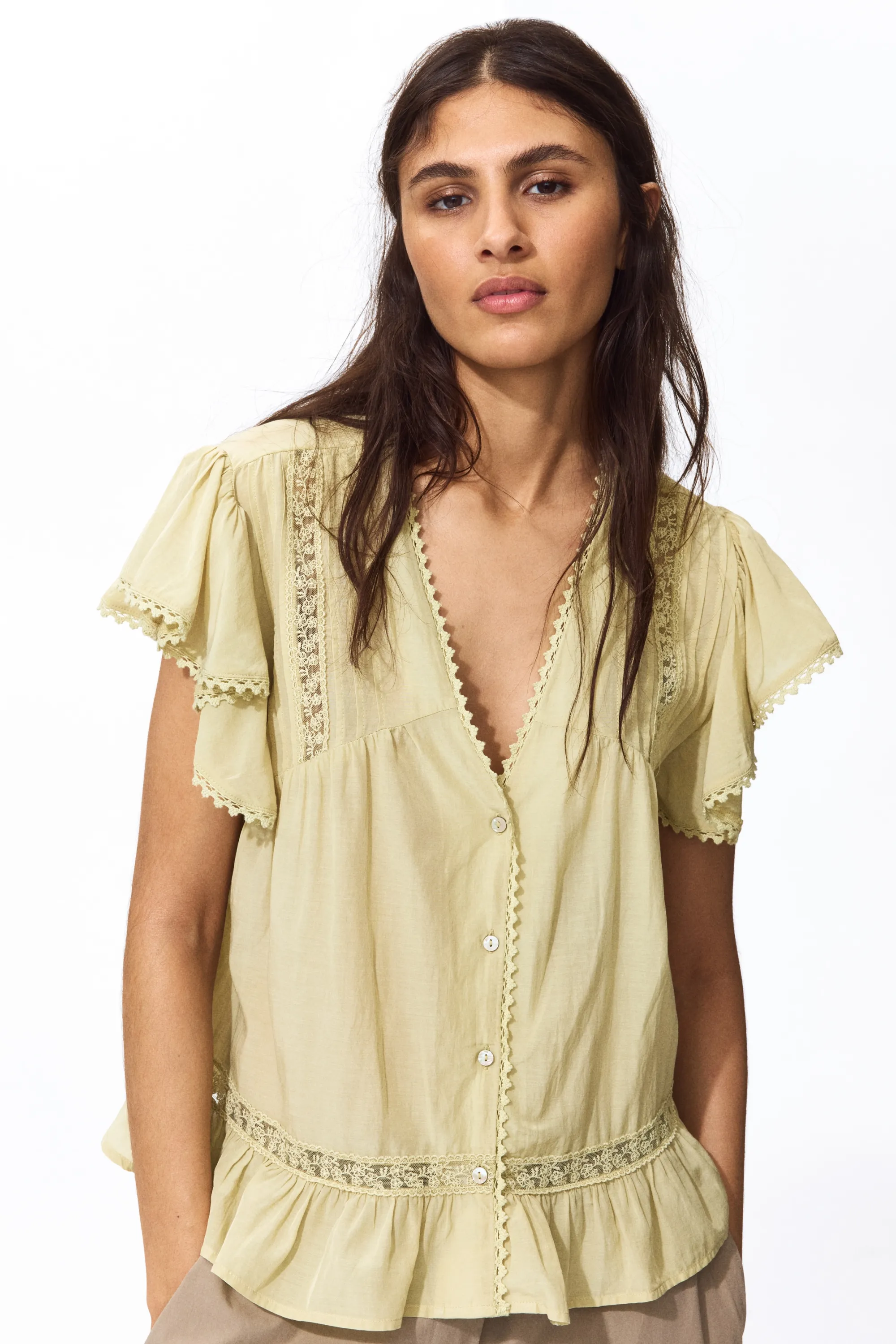 Blouse avec dentelle - Jaune