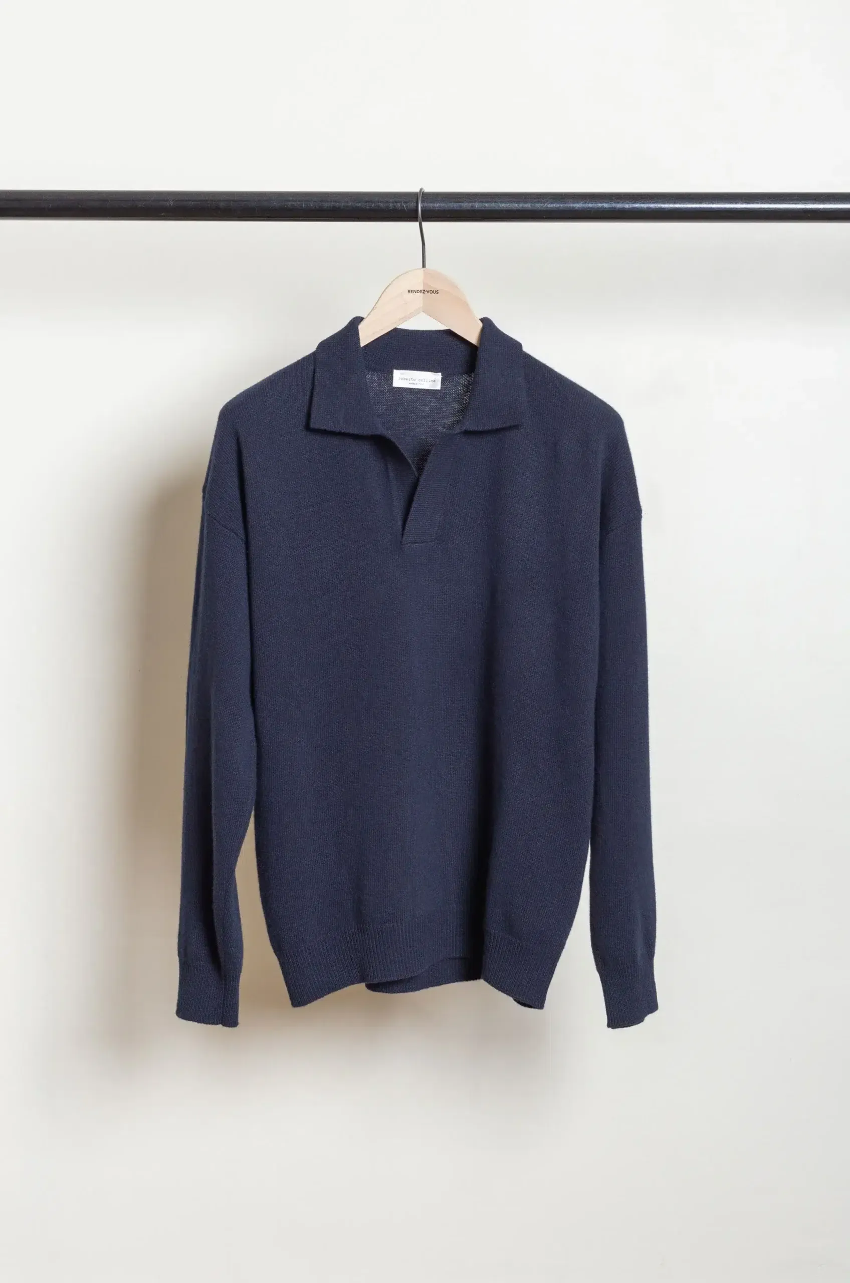 Roberto Collina – Knit LS Skipper Polo Neck Sweater – Navy