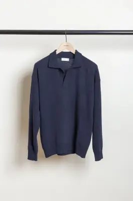 Roberto Collina – Knit LS Skipper Polo Neck Sweater – Navy